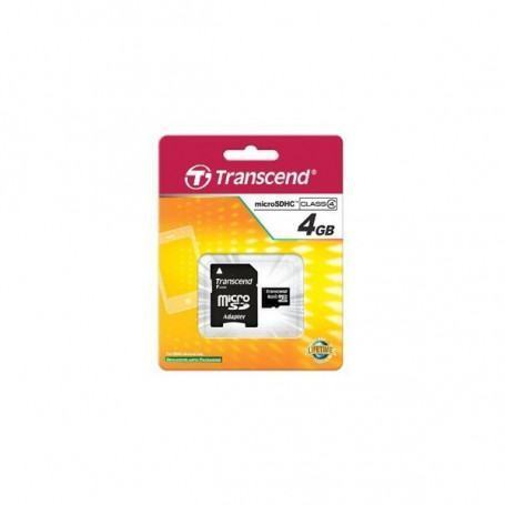 Carte memoire  TRANSCEND  4GB microSDHC CARD Class 4(SD 2.0) w/adapter prix maroc
