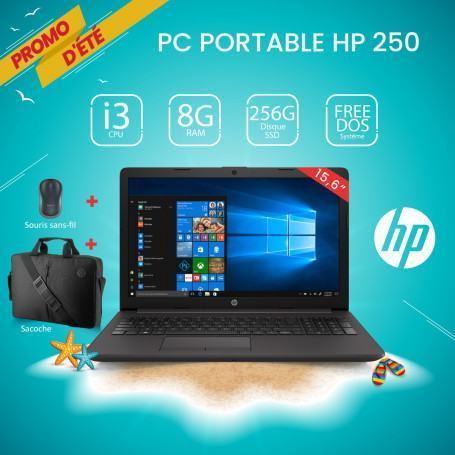 PC Portable  HP  PACK ORDINATEUR PORTABLE HP 250 G7 i3-1005G1 + SACOCHE + SOURIS SANS FIL prix maroc