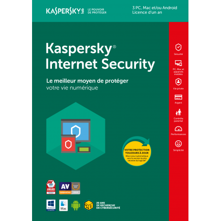 Antivirus et Sécurité  KASPERSKY  KASPERSKY Internet Security 2018 3 Postes Multi-Devices / 1 an prix maroc