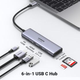 Adaptateur 6-in-1 USB-C USB Type-C 5000 Mbit/s Argent - Ugreen 60384 (60384) à 400,00 MAD - linksolutions.ma MAROC