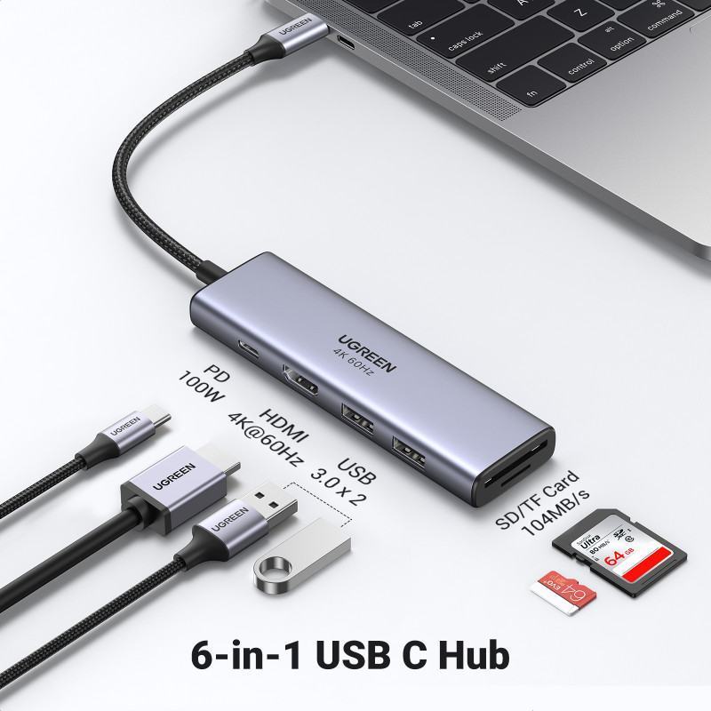 Adaptateur 6-in-1 USB-C USB Type-C 5000 Mbit/s Argent - Ugreen 60384