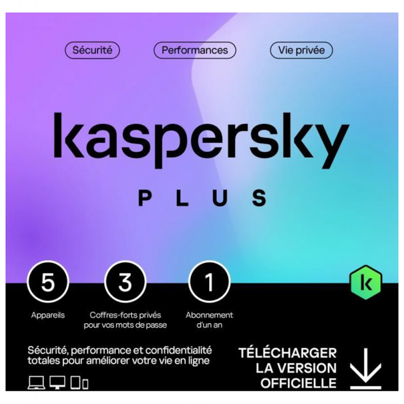 Antivirus Kaspersky Plus - 5 Postes / 1 an (KL10428BEFS-SLIMMAG) - prix MAROC 