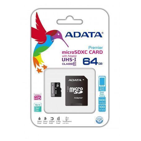 ADATA CLE USB ADATA MICROSDHC/SDXC UHS-I 64 GB AVEC ADAPTATEUR CLASS 11 (AUSDX64GUICL10-RA1) - prix MAROC 