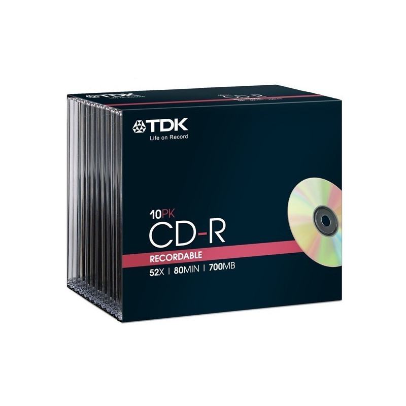 TDK T18765  CD-R RECORDABLE 700MB 52X 80 MIN 10PK SJC (TDK18765) - prix MAROC 