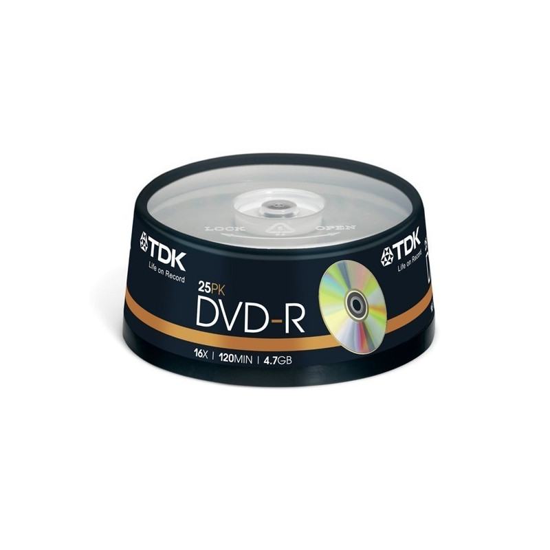 Stockage  TDK  TDK T19416 DVD-R 4.7GB 120MIN 16X 25 Cakebox prix maroc