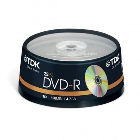 TDK T19416 DVD-R 4.7GB 120MIN 16X 25 Cakebox (TDK19416) - prix MAROC 