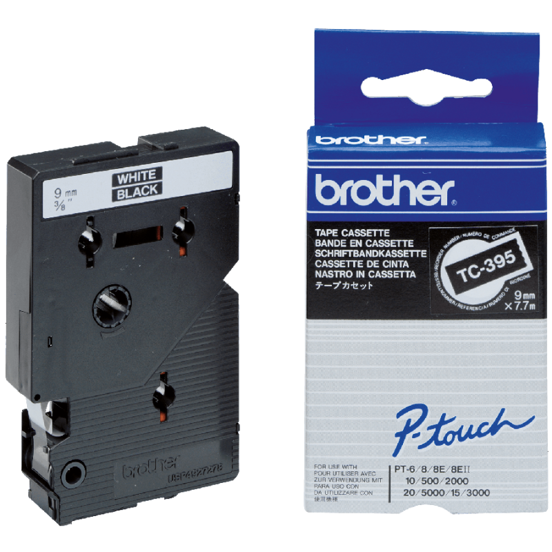 Brother TC395 P-Touch blanc sur noire 9mm x 7m (TC395) - prix MAROC 