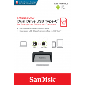 Clé USB  SANDISK  CLE USB SANDISK ULTRA DRIVE USB TYPE C TM 64Go prix maroc