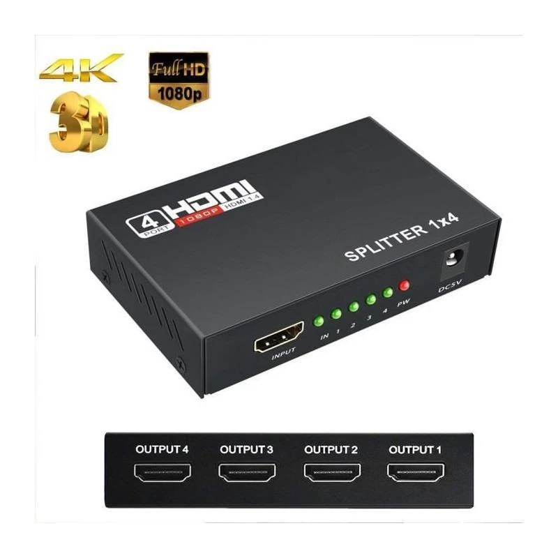 Répartiteur Splitter HDMI 1 Entrée-4 Sorties Ultra HD 4Kx2K (130-1404) - Linksolutions.ma