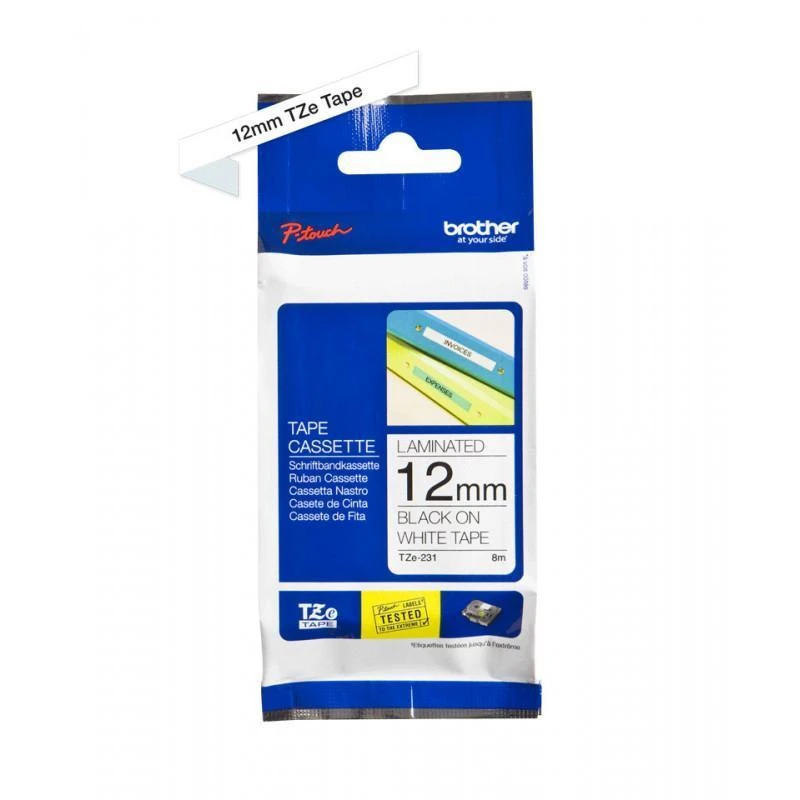 Brother TZE231 CASSETTE A RUBAN NOIR/BLANC 12mm - Linksolutions.ma