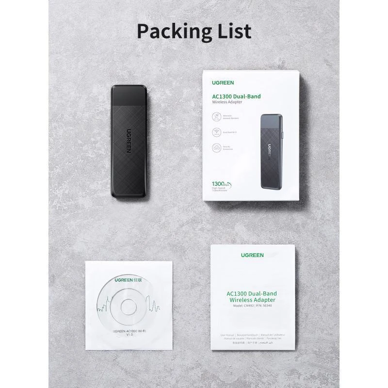 Ugreen 50340 Cle WiFi Adaptateur Reseau Dongle WiFi (sans Fil) AC1300Mbps - Linksolutions.ma