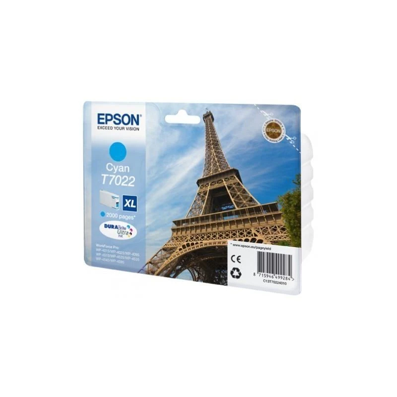 Cartouche Epson C13T70224010 Encre Cyan XL Tour Eiffel WP-40xx/WP-45xx (2 000 P) - Linksolutions.ma