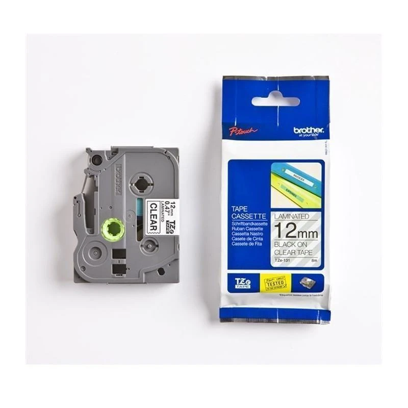 Brother TZe131 Ruban Noir TZE131 Transparent 12mm - Linksolutions.ma