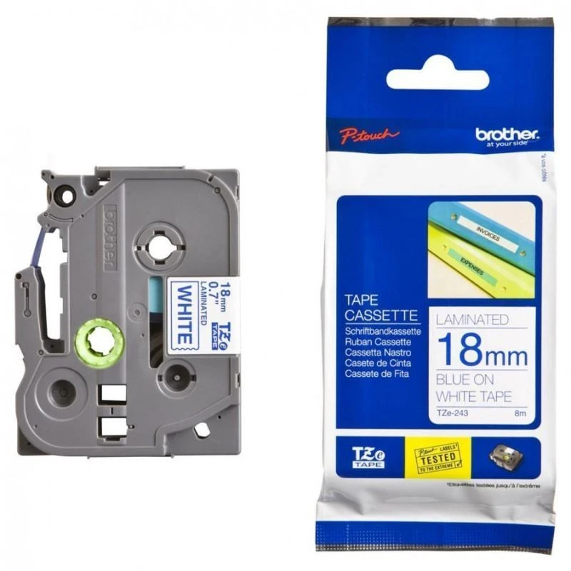 Brother TZE243 Lamine 8m 18mm Bleu Blanc - Linksolutions.ma