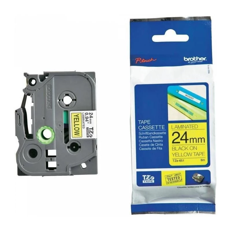 Brother TZe651 Ruban Noir TZE651 Jaune 24mm - Linksolutions.ma