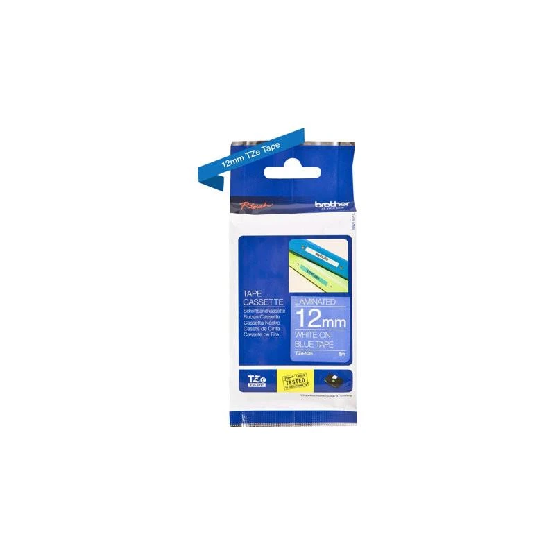 Brother TZe535 Ruban Original Lamine 12 Mm Blanc Sur Fond Bleu 8M - Linksolutions.ma