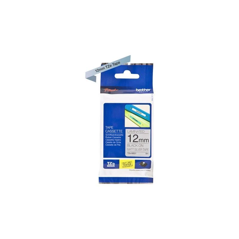 Brother TZeM931 Noire Sur Argente Mat 12mm X 8m - Linksolutions.ma