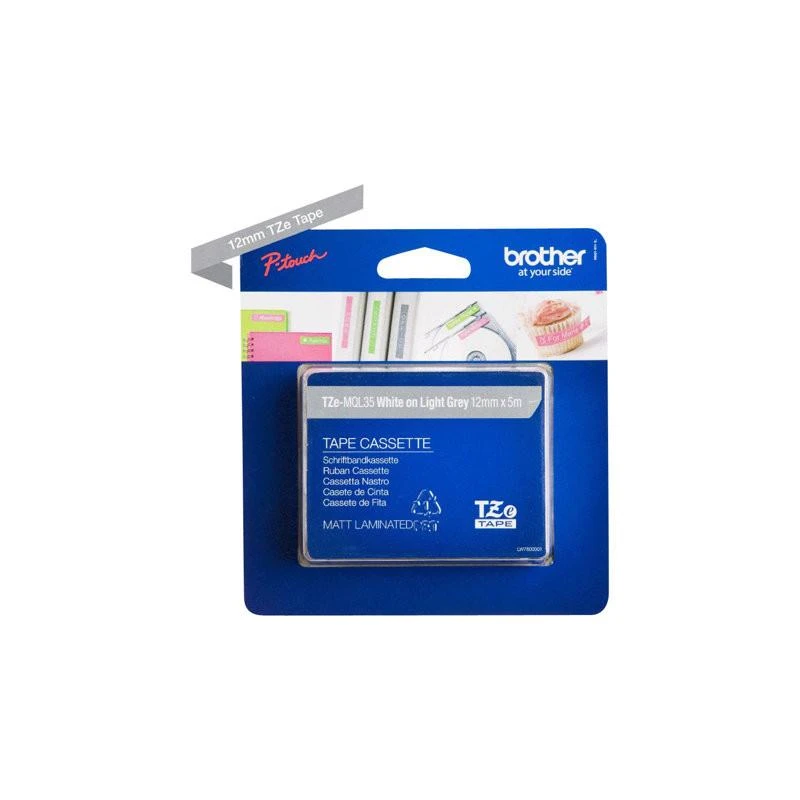 Brother TZeMQL35 P-Touch Blanc Sur Grise Laminat 12mm X 8m - Linksolutions.ma