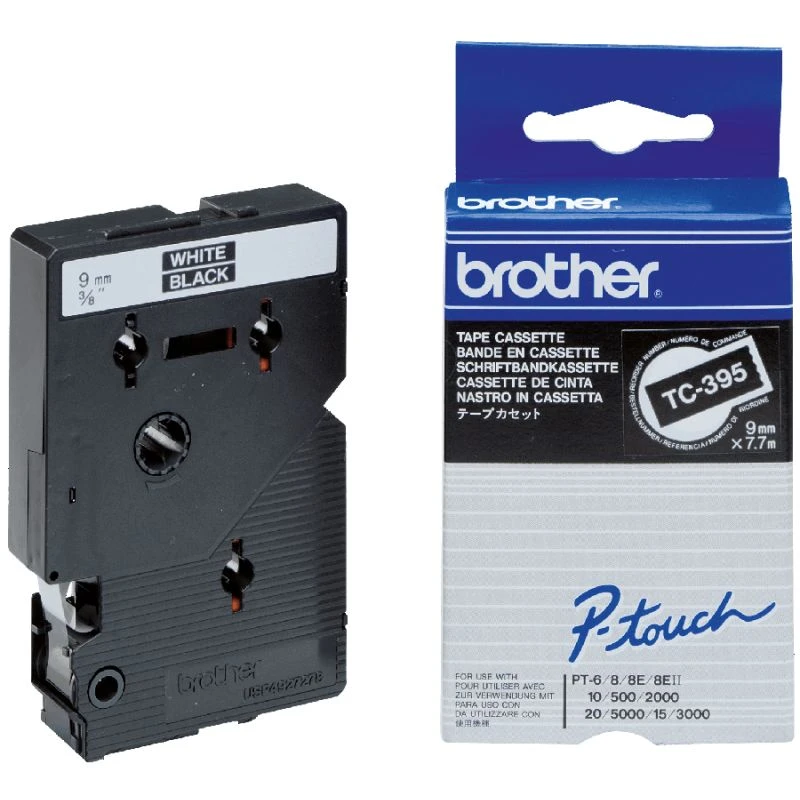 Brother TC395 P-Touch Blanc Sur Noire 9mm X 7m - Linksolutions.ma