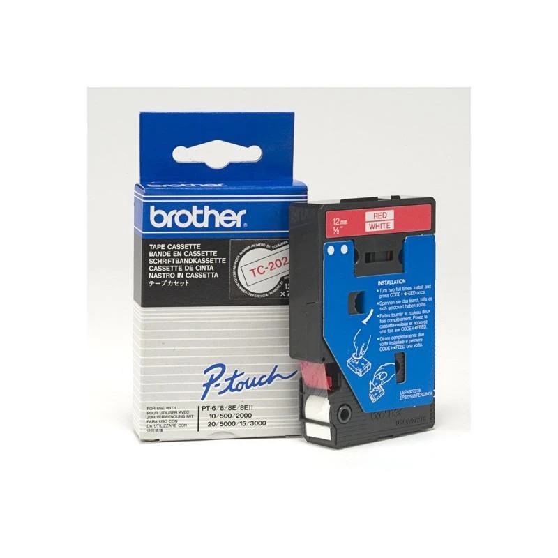 Brother TC202 Rouge Sur Blanc 12mm X 7m - Linksolutions.ma