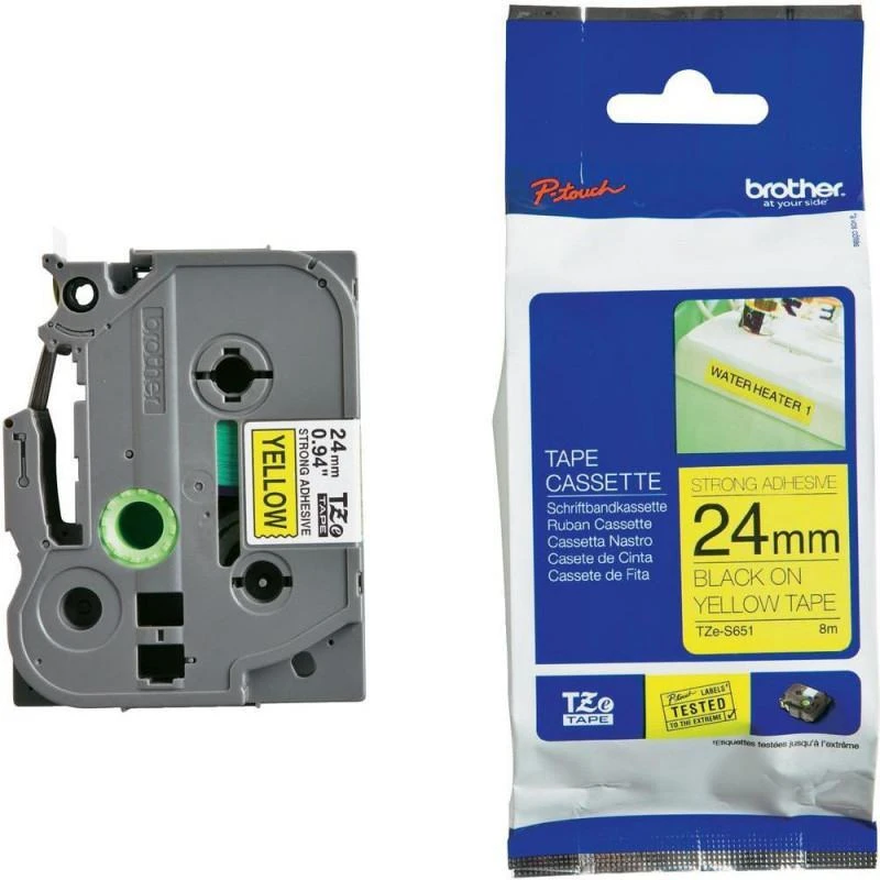 Brother TZeS651 Noire Sur Jaune Super Fort Laminat 24mm X 8m - Linksolutions.ma
