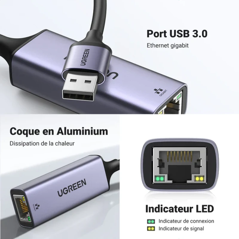 Adaptateur Ugreen 50922 Reseau Gigabit Ethernet USB 3.0 - Linksolutions.ma