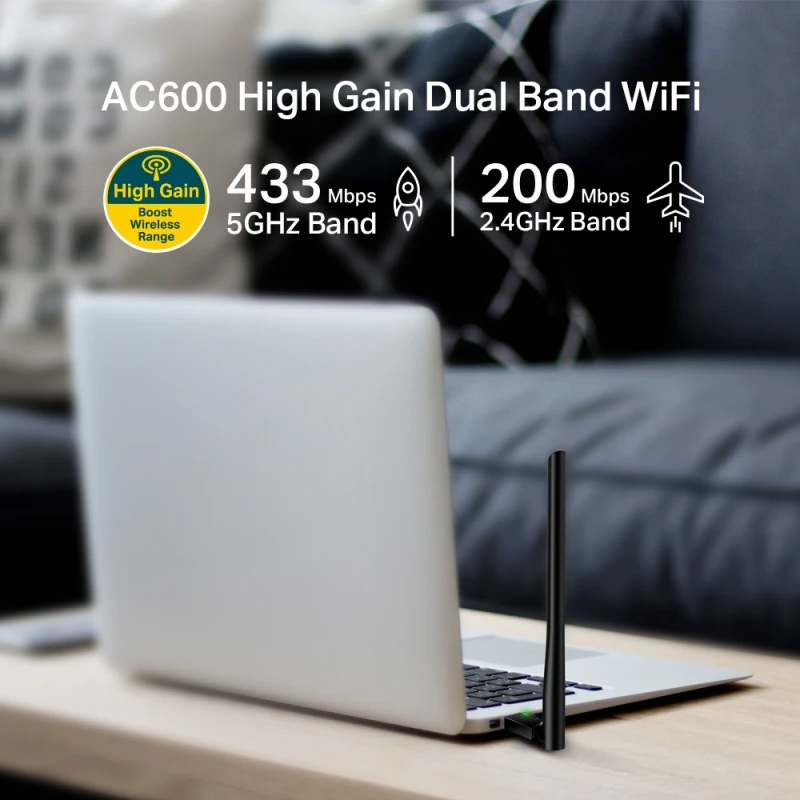 Adaptateur Tp-link USB WiFi bi-bande AC 600 Mbps à gain élevé (ARCHER T2U PLUS)