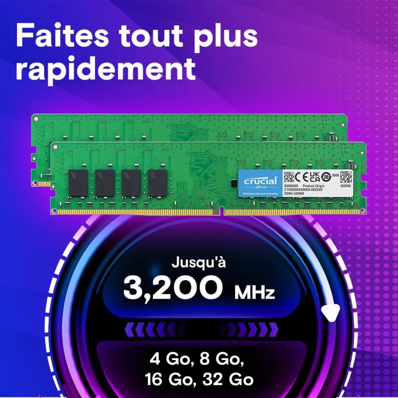 Barrette mémoire Crucial 4Go DDR4 - 2666 UDIMM (CT4G4DFS8266)