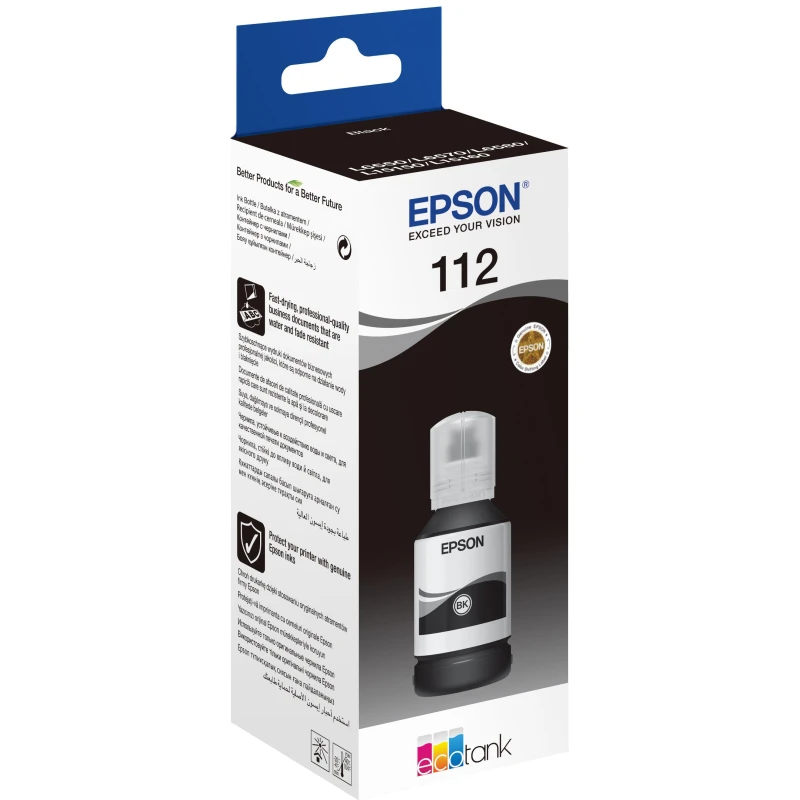 Bouteille d'encre Epson 112 Noir EcoTank d'origine (C13T06C14A)