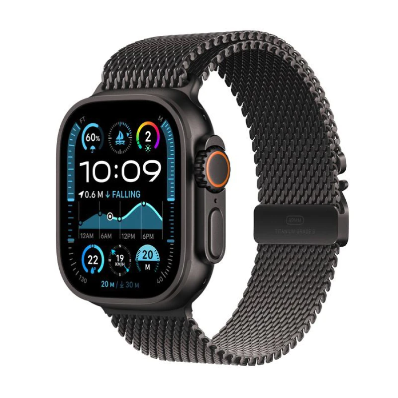 Montre connectée Apple Watch Ultra 2 GPS + Cellular 49mm avec bracelet milanais titane noir L (MX5V3QA/A) - Prix maroc