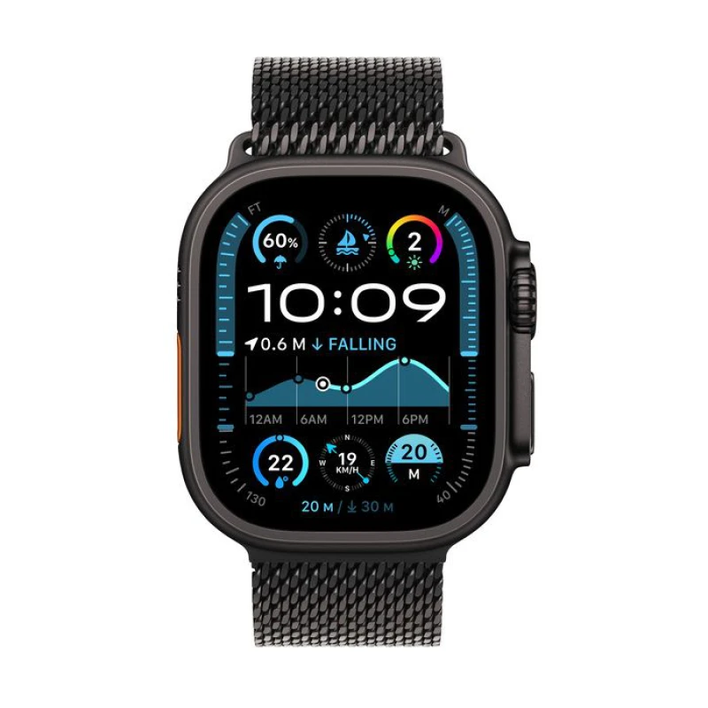 Montre connectée Apple Watch Ultra 2 GPS + Cellular 49mm avec bracelet milanais titane noir L (MX5V3QA/A) - Prix maroc