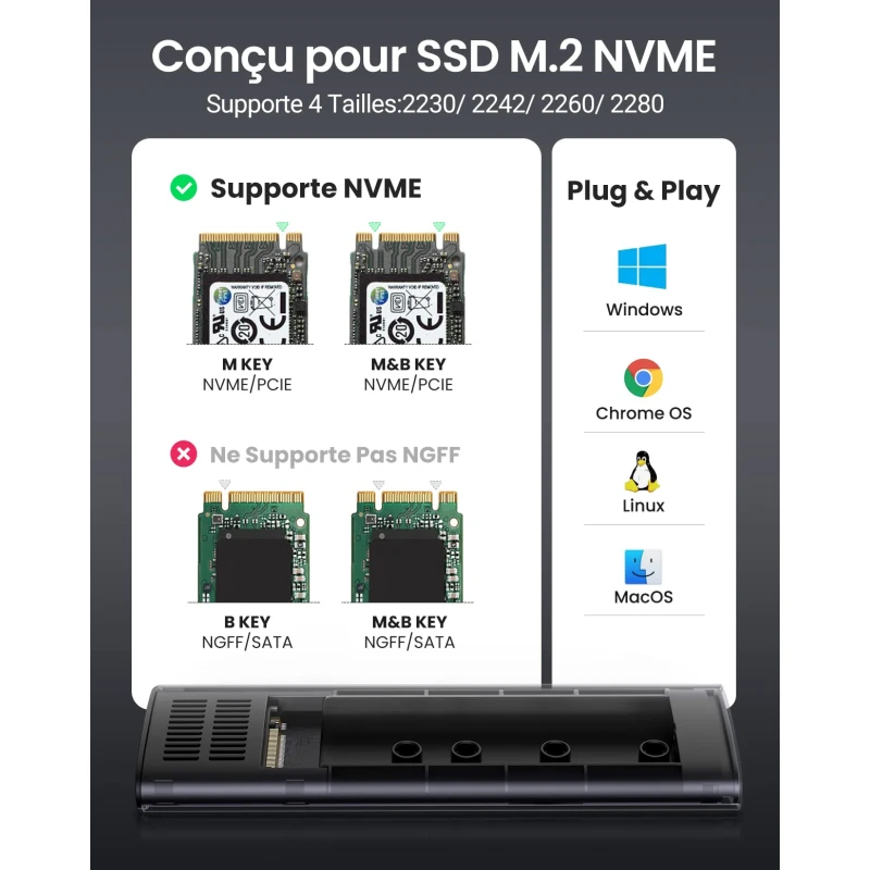Ugreen Boîtier disque dur externe NVMe M.2 – 10902 - prix or maroc