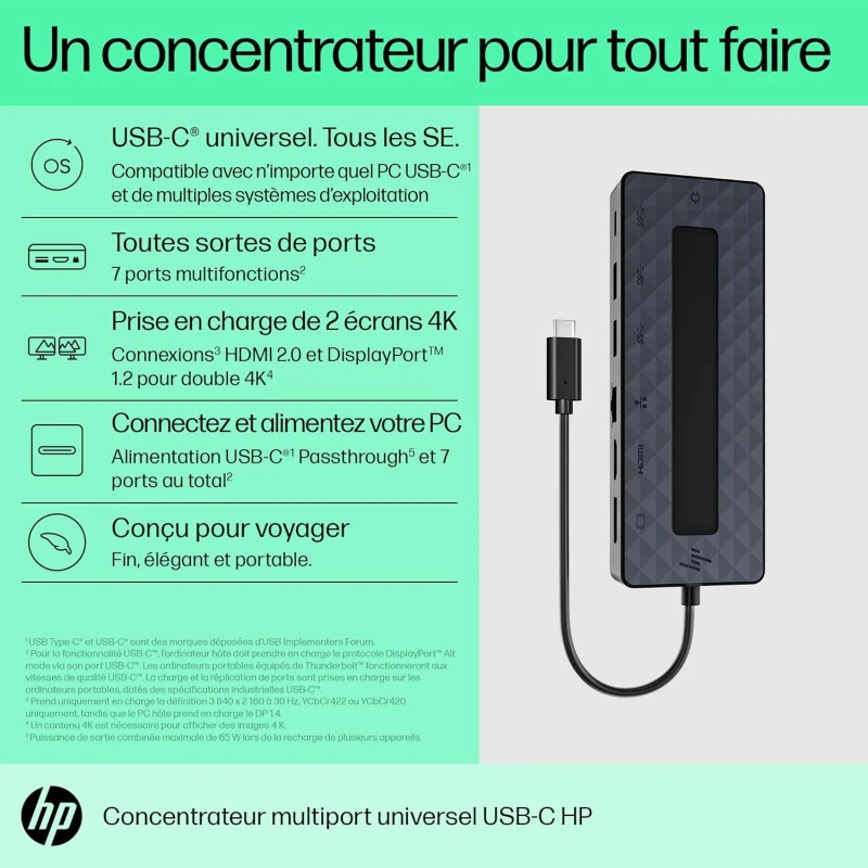 Concentrateur multiport Hp USB-C - Universel Hub EURO - 50H98AA