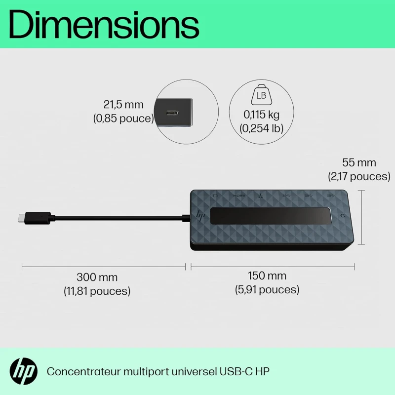 Concentrateur multiport Hp USB-C - Universel Hub EURO - 50H98AA
