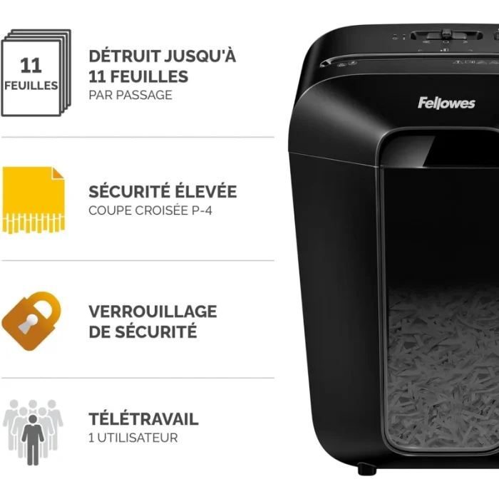 Destructeur Fellowes Powershred LX25 – Coupe croisée 6 feuilles – Corbeille 11.5L (4170501) - Prix Maroc