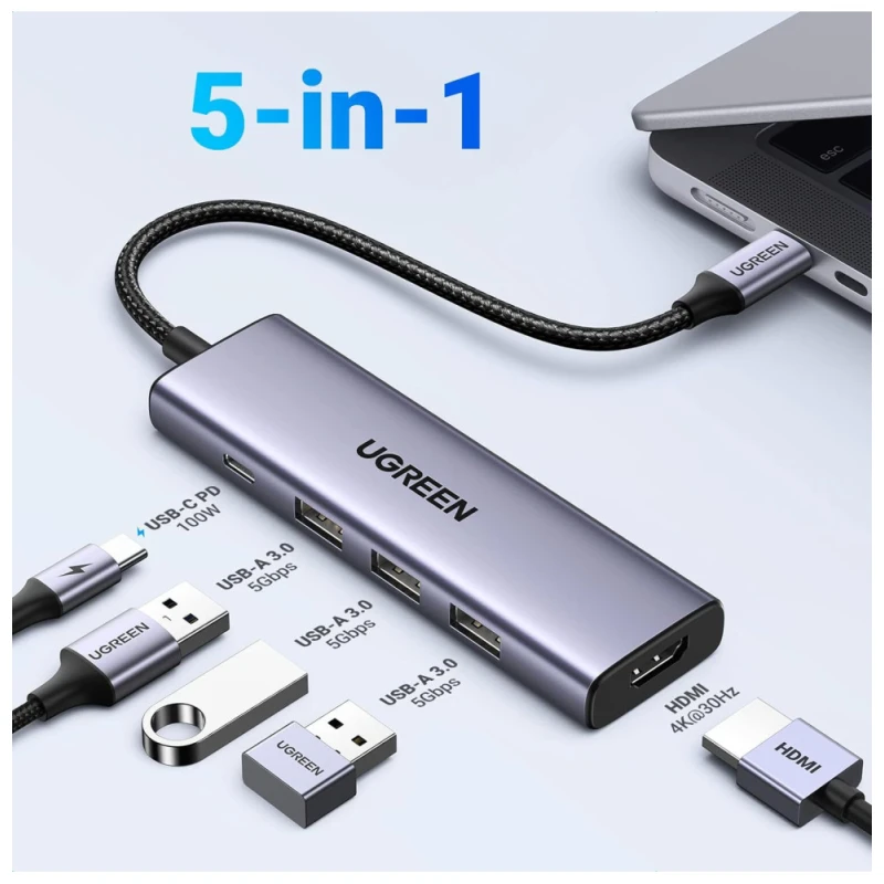 HUB Ugreen Station USB-C 5 en 1 (15596) - Linksolutions.ma
