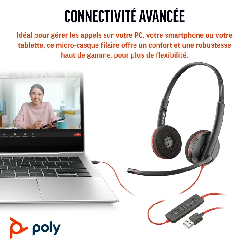 Micro-casque Poly Blackwire 3220 stéréo USB-C/A (8X228AA)