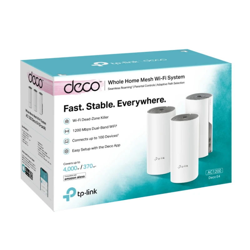 Système WiFi Mesh TP-Link Deco E4 AC1200 pour toute la maison 3 packs (DECOE4_3-PACK)