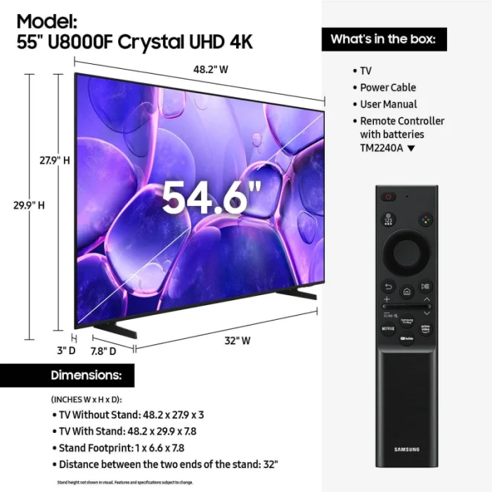 TV Samsung Smart 4K UHD Série 8 55&Prime; Android (UA55U8000FUXMV) - Prix Maroc