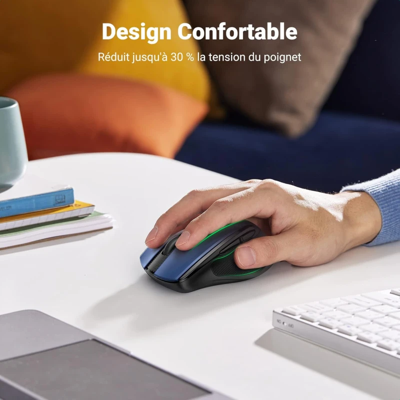 Ugreen 15064 Souris Sans Fil Design Ergonomique 2.4 GHz 15M Bleu