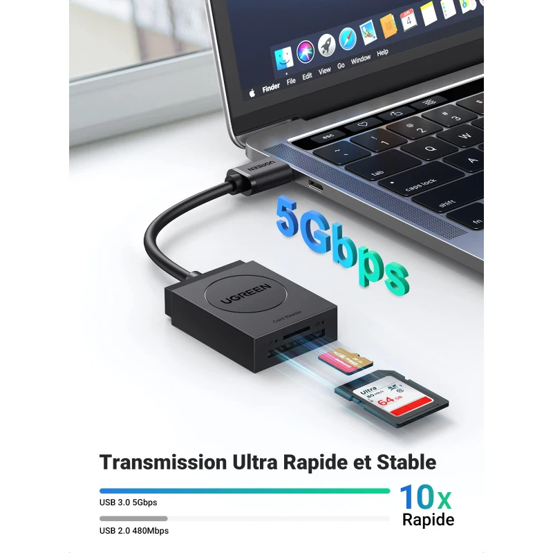 Ugreen 20250 Lecteur Carte Memoire SD/TF USB 3.0 2 En 1 - Linksolutions.ma