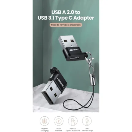 Adaptateur USB Ugreen USB-A 2.0 vers USB-C Femelle Noir (50568) - Prix Maroc - Linksolutions