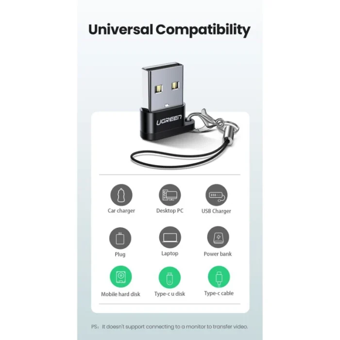 Adaptateur USB Ugreen USB-A 2.0 vers USB-C Femelle Noir (50568) - Prix Maroc - Linksolutions