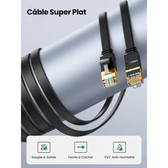 Câble Réseau Ethernet Ugreen CAT7 Plat U/FTP 5M (11263) - Prix moins cher - Linksolutions