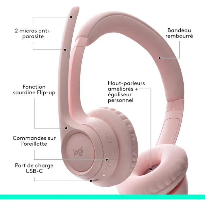 Casque Bluetooth Logitech Zone 300 Rose (981-001412) - Prix Maroc - Linksolutions