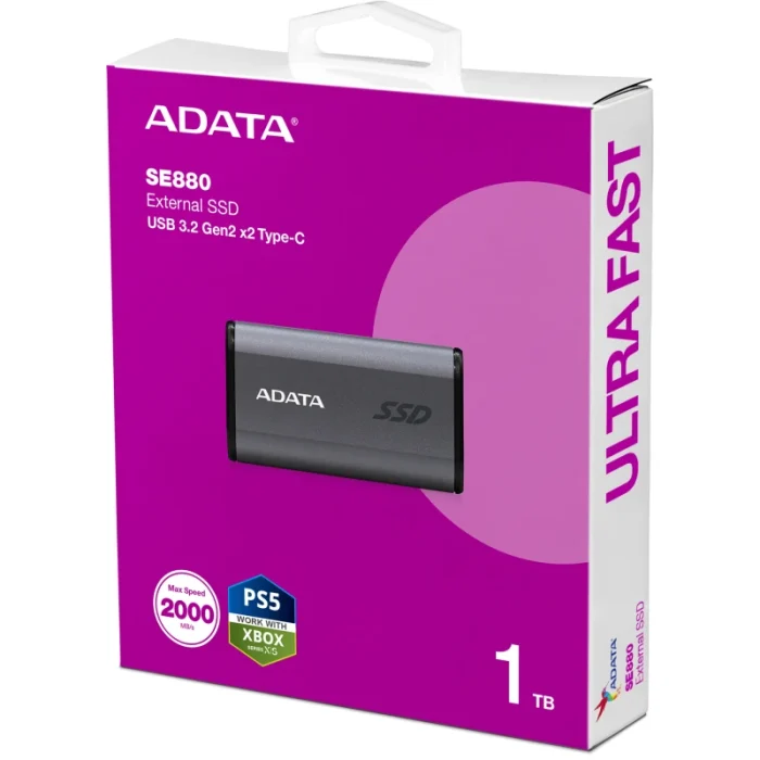 Disque Dur SSD externe ADATA SE880 2To USB 3.2 Gen2x2 2000MB/s (AELI-SE880-2TCGY) - Prix moins cher - Linksolutions