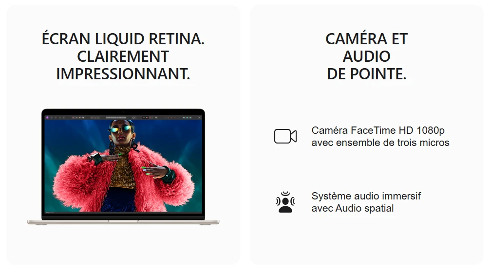 apple macbook air m3 13″ (2024) 16go 256go lumière stellaire (mc8j4fn/a)
