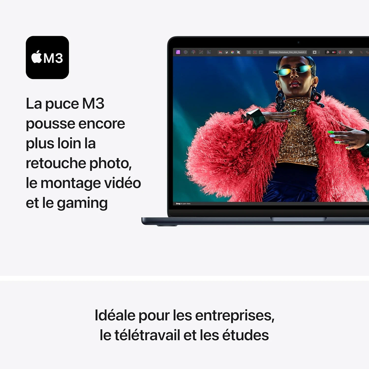 apple macbook air m3 13″ (2024) 16go 256go minuit (mc8k4fn/a)