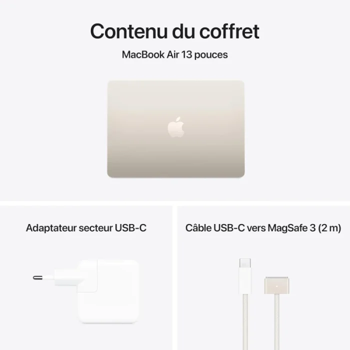 apple macbook air m4 13″ (2025) 16go 256go lumière stellaire (mw0y3fn/a)