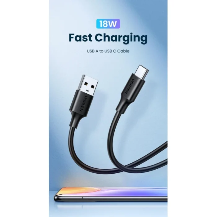 Câble Ugreen USB-A vers USB-C 3A 1m Noir GAINE PLASTIQUE (60116) - Prix moins cher - Linksolutions